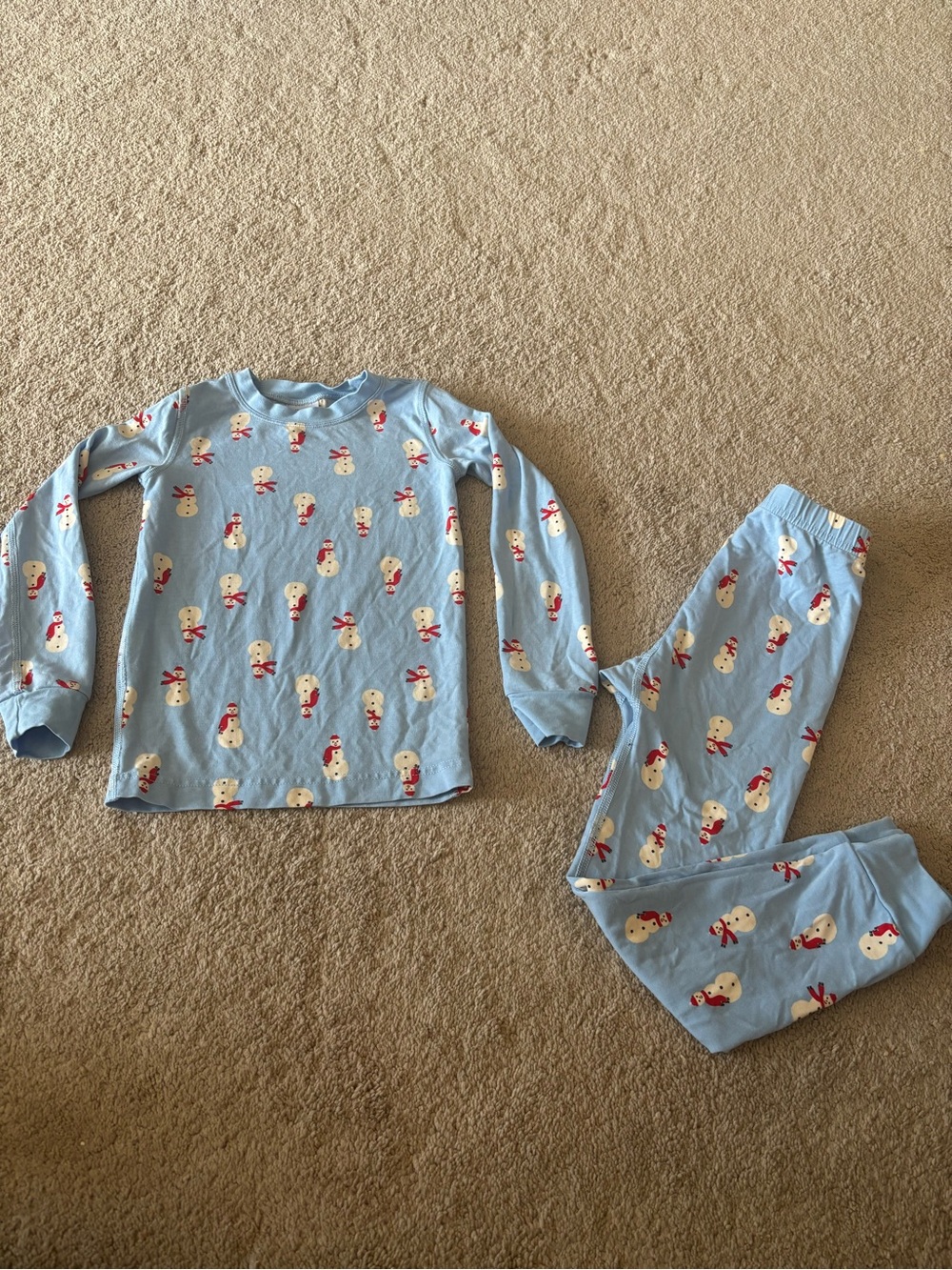 Hanna Andersson Light Blue Snowman Print Pajama Set